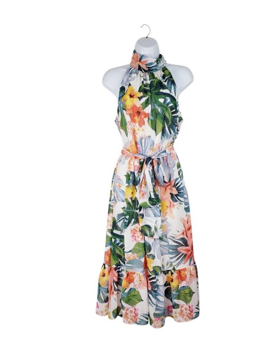 Eliza J Dresses & Skirts - Eliza J Halter Blouson Midi Dress Multicolor White Floral Flounce Womens 8